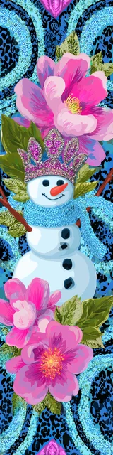 Free printable Christmas bookmarks of a snowman with pink flowers